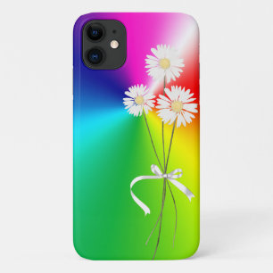 Funda Para iPhone 11 margaritas blancas con arcoiris