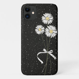 Funda Para iPhone 11 margaritas blancas con gotas de lluvia sobre negro