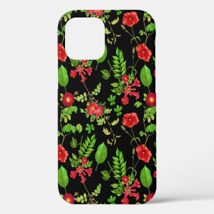 Funda Para iPhone 12 Margaritas Rojas Con Patrón de Hojas