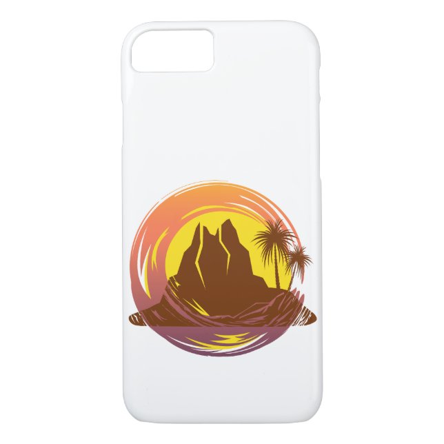 Funda De Case-Mate Para iPhone Margen con el paisaje volcánico tropical y palmera (Reverso)