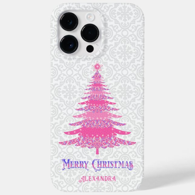 Funda De Case-Mate Para iPhone Margen de nombre personalizado del árbol de Navida (Reverso)