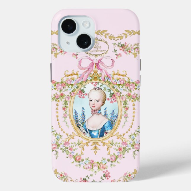 Funda De Case-Mate Para iPhone Marie Antoinette pink rose frame iphone (Reverso )