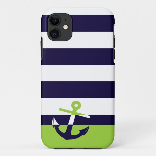 Funda De Case-Mate Para iPhone Marina de guerra/ancla de la verde lima (Reverso)