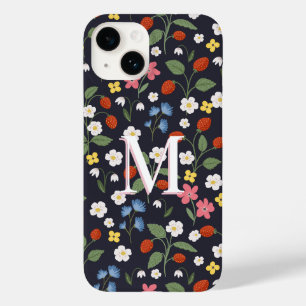 Funda Para iPhone 14 De Case-Mate marina monogramada con estampado de fresa silvestr