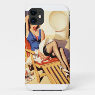 Funda Para iPhone 11 Marinero de Silla de Cubierta Chica Pin Up
