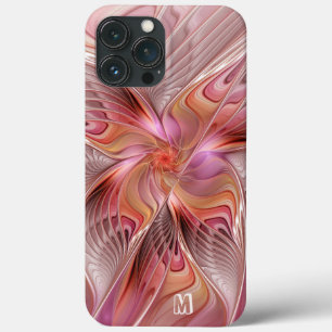 Funda Para iPhone 13 Pro Max Mariposa abstracta colorida arte fractal monograma