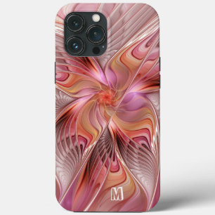 Funda Para iPhone 13 Pro Max Mariposa abstracta colorida arte fractal monograma