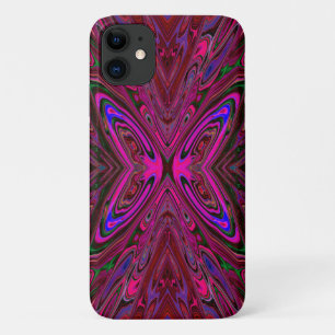 Funda Para iPhone 11 Mariposa abstracta rosa caliente, roja y azul aluc