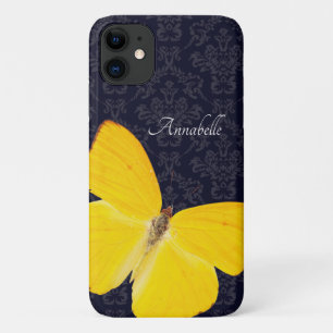 Funda Para iPhone 11 Mariposa Amarilla Elegante Damask Negro Agregar No