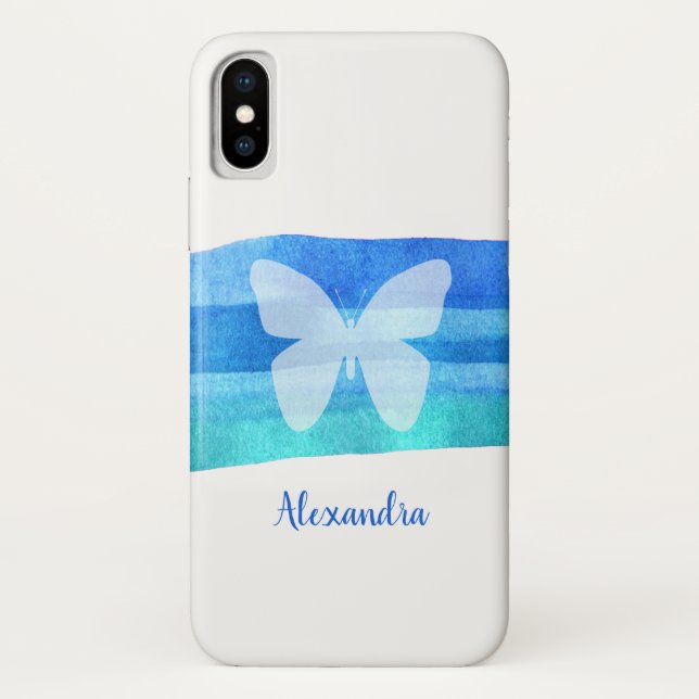 Funda De Case-Mate Para iPhone Mariposa azul acuarela personalizada (Reverso)