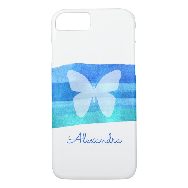 Funda De Case-Mate Para iPhone Mariposa azul acuarela personalizada (Reverso)