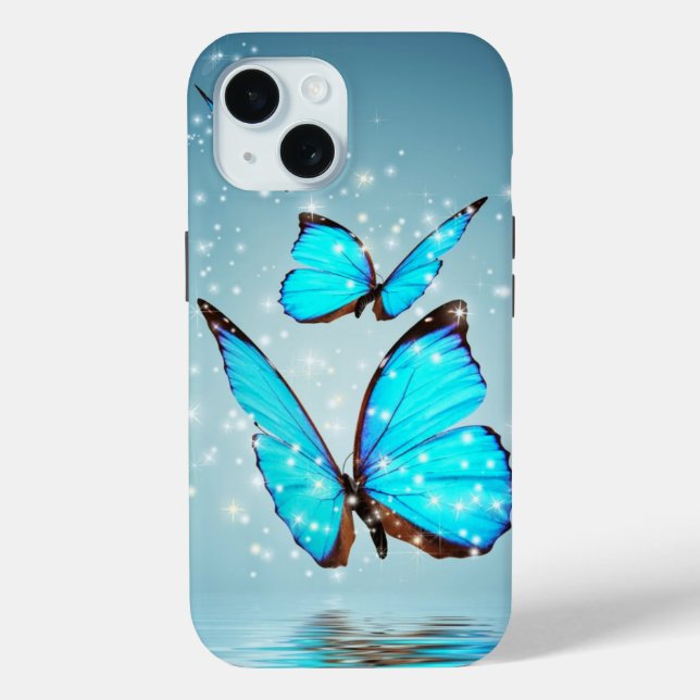 Funda De Case-Mate Para iPhone mariposa azul brillante (Reverso )