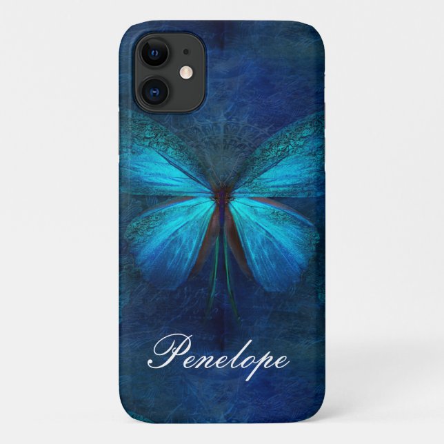 Funda De Case-Mate Para iPhone Mariposa azul de alegría y suerte (Reverso)