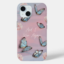 Mariposa azul, estuche de teléfono motivador rosa 