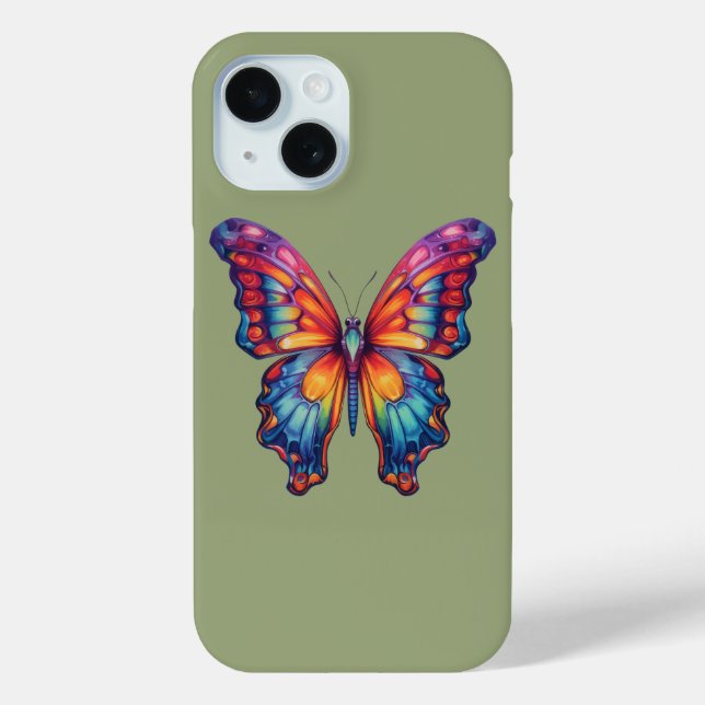 Funda De Case-Mate Para iPhone Mariposa Azul Naranja Alas (Reverso )