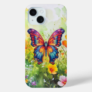 Funda Para iPhone 15 Mariposa Azul Naranja Alas
