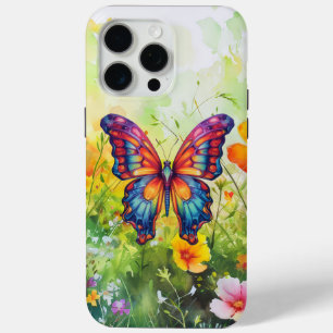 Funda Para iPhone 15 Pro Max Mariposa Azul Naranja Alas