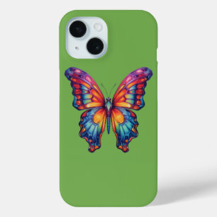Funda Para iPhone 15 Mariposa Azul Naranja Alas
