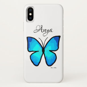 Funda Para iPhone X Mariposa azul pintada personalizada