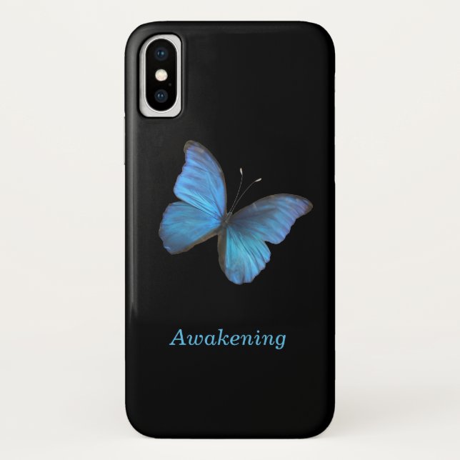 Funda De Case-Mate Para iPhone Mariposa Azul sobre Negro (Reverso)