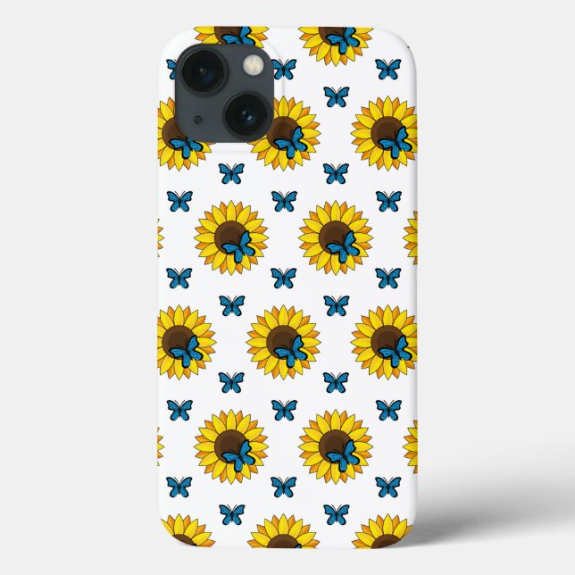 Funda De Case-Mate Para iPhone Mariposa azul y girasol (Reverso)