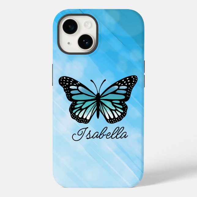 Funda De Case-Mate Para iPhone Mariposa azul y tu nombre personalizado (Reverso )