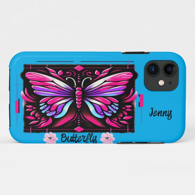 Funda De Case-Mate Para iPhone Mariposa Brillante Personalizable  (Reverso (horizontal))