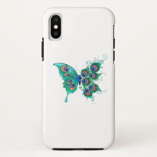 Funda Para iPhone XS Mariposa con plumas de pavo real verde