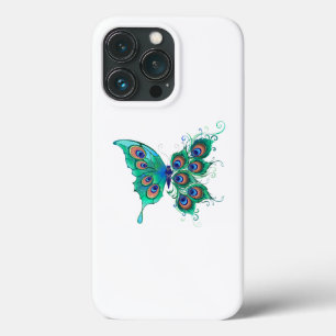 Funda Para iPhone 13 Pro Mariposa con plumas de pavo real verde
