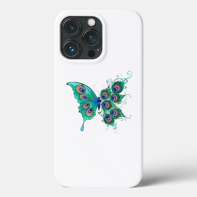 Funda De Case-Mate Para iPhone Mariposa con plumas de pavo real verde (Reverso )