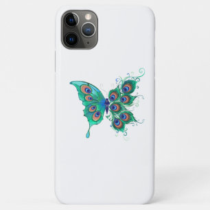 Funda Para iPhone 11 Pro Max Mariposa con plumas de pavo real verde