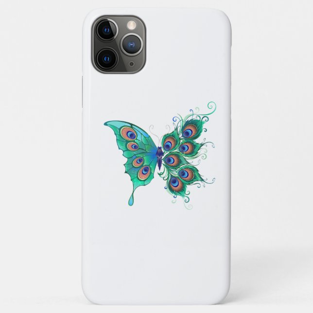 Funda De Case-Mate Para iPhone Mariposa con plumas de pavo real verde (Reverso)