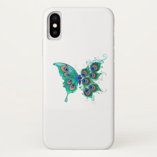 Funda Para iPhone X Mariposa con plumas de pavo real verde