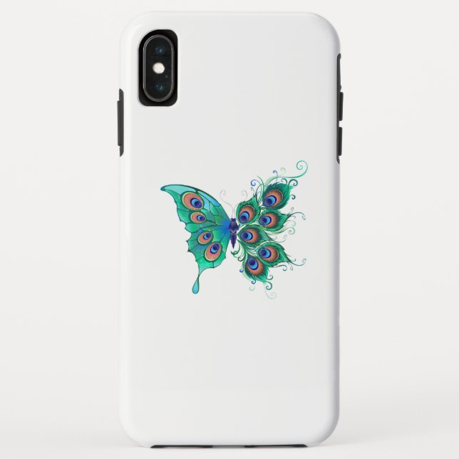 Funda De Case-Mate Para iPhone Mariposa con plumas de pavo real verde (Reverso)