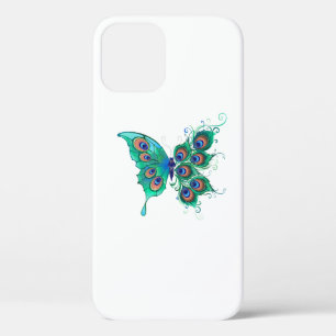 Funda Para iPhone 12 Mariposa con plumas de pavo real verde