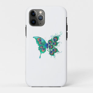 Funda Para iPhone 11 Pro Mariposa con plumas de pavo real verde