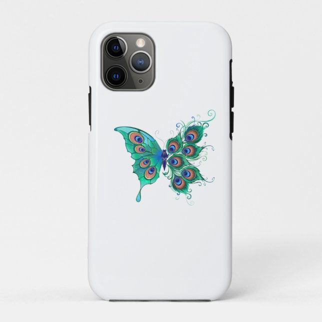 Funda De Case-Mate Para iPhone Mariposa con plumas de pavo real verde (Reverso)