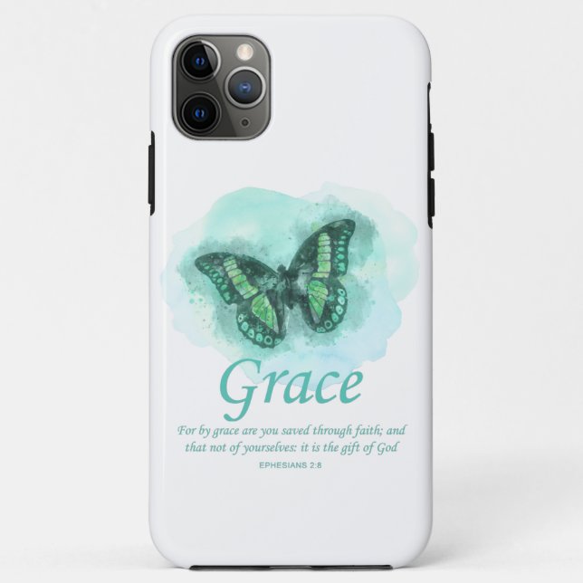 Funda De Case-Mate Para iPhone Mariposa cristiana: Verse:Gracia (Reverso)