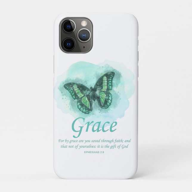 Funda De Case-Mate Para iPhone Mariposa cristiana: Verse:Gracia (Reverso)