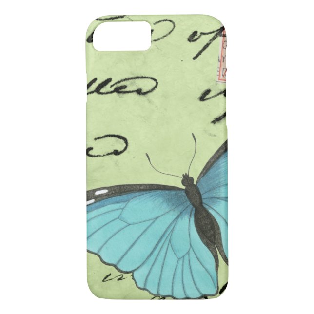 Funda De Case-Mate Para iPhone Mariposa de ala azul en postal Verde azulada (Reverso)