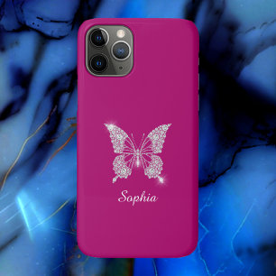Funda Para iPhone 11 Pro Mariposa de Diamante Blanco, Nombre de Letra, Fuch