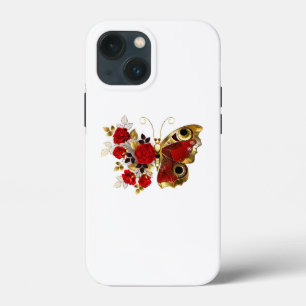 Funda Para iPhone 13 Mini Mariposa de flor roja con rosas rojas