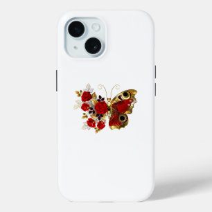 Funda Para iPhone 15 Mariposa de flor roja con rosas rojas