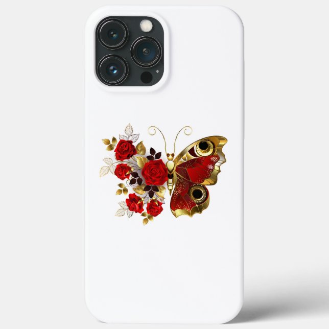 Funda De Case-Mate Para iPhone Mariposa de flor roja con rosas rojas (Reverso )