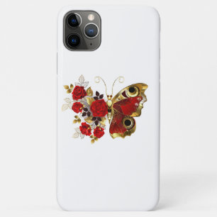 Funda Para iPhone 11 Pro Max Mariposa de flor roja con rosas rojas
