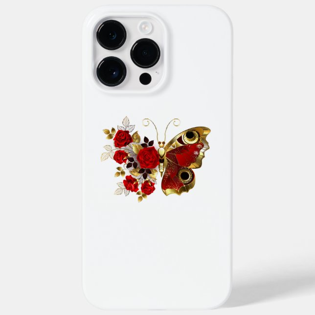 Funda De Case-Mate Para iPhone Mariposa de flor roja con rosas rojas (Reverso)