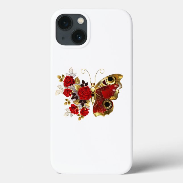 Funda De Case-Mate Para iPhone Mariposa de flor roja con rosas rojas (Reverso)