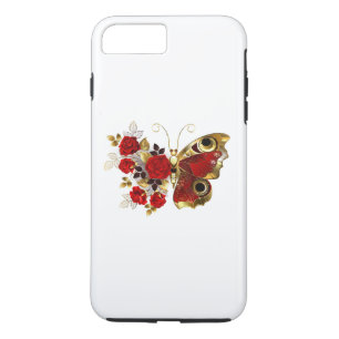 Funda Para iPhone 8 Plus/7 Plus Mariposa de flor roja con rosas rojas