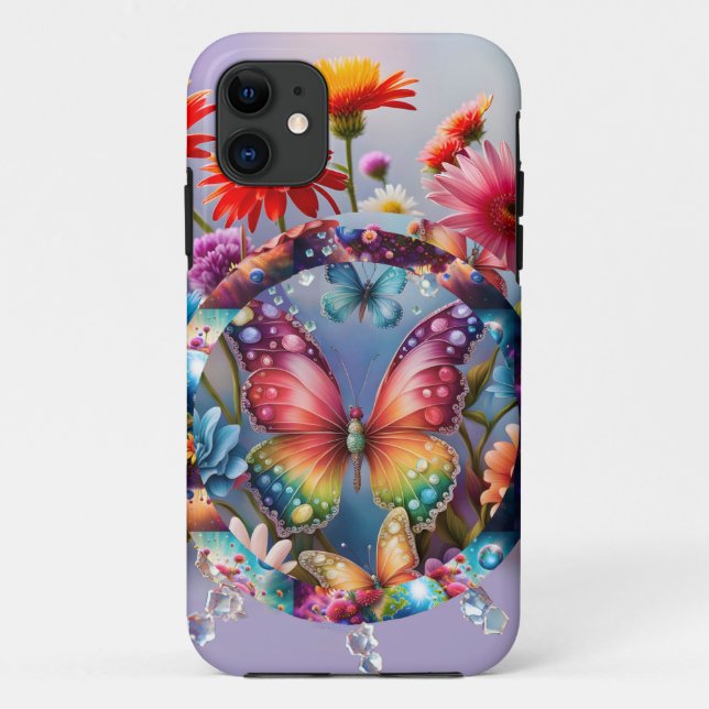 Funda De Case-Mate Para iPhone Mariposa de flores (Reverso)