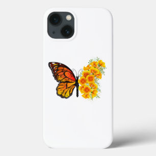 Funda Para iPhone 13 Mariposa de flores con amapola amarilla de Califor